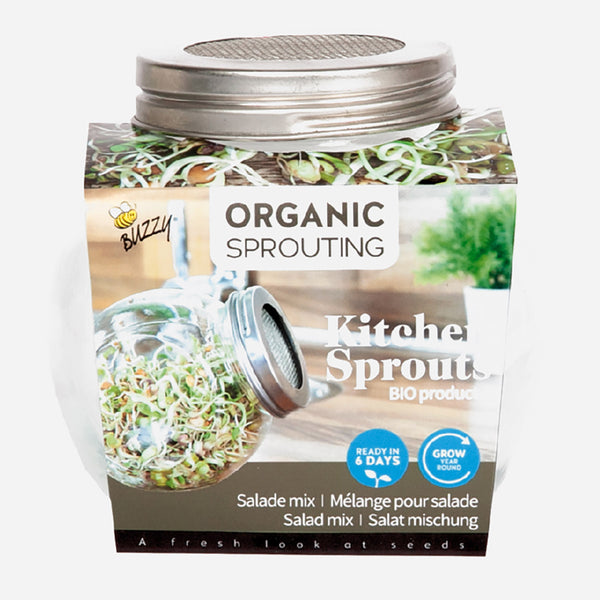 Buzzy Organic Kiemgroente Salademix in Glazen Pot